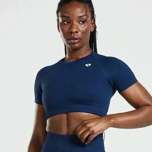 Womens Best Power Seamless Short Sleeve Crop Top Sapphire Blue Size XL